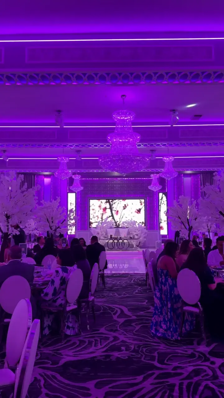 Cherry blossom trees lining the reception room